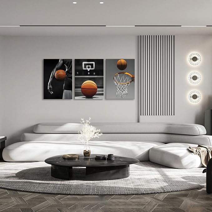Canvas Framed Basketball Posters - Sports Room Decor For Men, Kids & Teenagers - Basketball Poster Set For Bedroom & Man Cave - Wall Decor