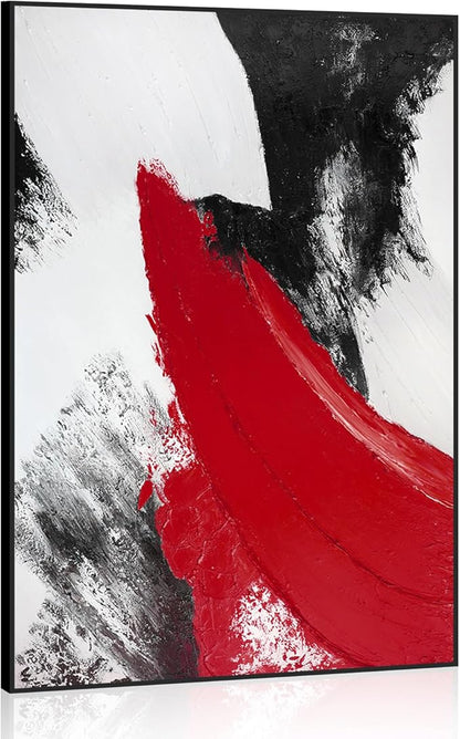 YPY Red Abstract Canvas Wall Art: Large Black and White Pictures Modern Minimalist Paintings Print Poster for Living Room Bedroom Bathroom Office Home Wall Decor 24"x36"