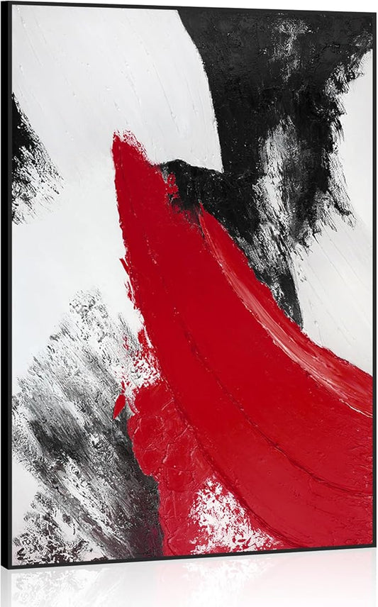 YPY Red Abstract Canvas Wall Art: Large Black and White Pictures Modern Minimalist Paintings Print Poster for Living Room Bedroom Bathroom Office Home Wall Decor 24"x36"