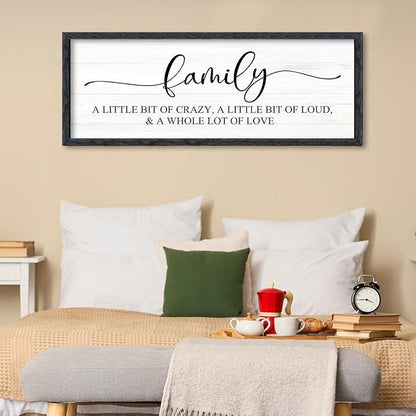AuraPeak Family Wall Decor For Family A Little Bit Of Crazy Sign Hallway Entryway Horizontal Home Modern Positive Farmhouse Living Room Wall Hanging Art (Black 40"×15")
