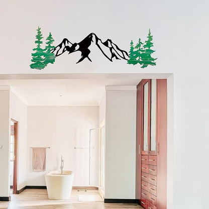 Yuzhuo Metal Mountain Wall Art Decor, Mountain Forest Silhouette Art Suitable for Living Room Bedroom Indoor Outdoor Garden Home Decoration (Green, 34.5L x 11W)
