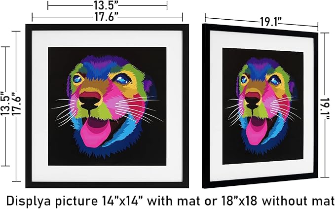 ELSKER&HOME 18x18 Frame Black, 14x14 Frame with Mat or 18x18 Picture Frame without Mat 3 Pack, Wall Mounting Include 3 Wall Art Prints