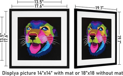 ELSKER&HOME 18x18 Frame Black, 14x14 Frame with Mat or 18x18 Picture Frame without Mat 3 Pack, Wall Mounting Include 3 Wall Art Prints