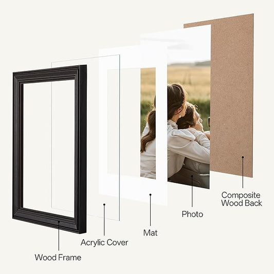 eletecpro Gallery Wall Frame Set of 7, Multiple Sizes Solid Wood Picture Frames Collage Wall Decor Including 1Pc 11x14, 2Pcs 8x10, 4Pcs 5x7 Photo Frames, Black