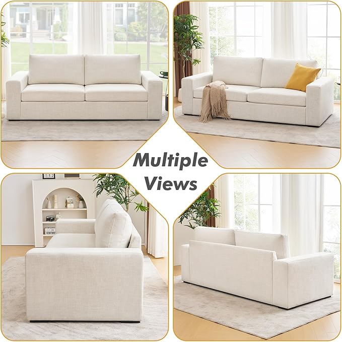 ELUCHANG Oversized 85'' Couches for Living Room, Modern 3-Seater Cloud Couch with Removable Cover, Wide Armrest, Thick Spring Cushions, Comfy Deep Sofa for Apartment, Office, Small Space, Linen Beige