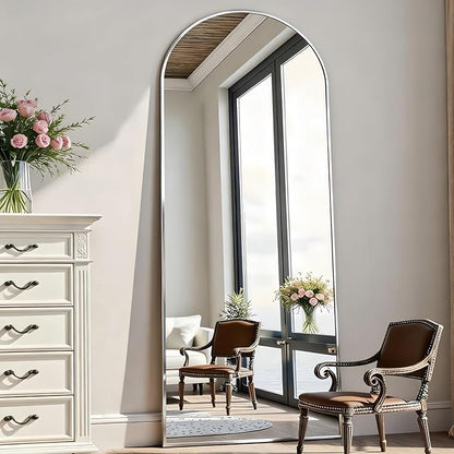 Rowjut Floor Mirror Arched Full Length Mirrors, Mirror Full Length Standing Hanging or Leaning Against Wall, 59"x18" Large Full Body and Wall Mounted Mirror for Bedroom Living Room, Silver