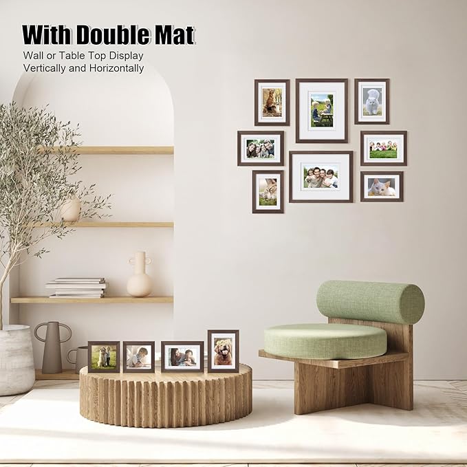 Egofine Picture Frame Set 12 Pack, Picture Frames Collage Wall Decor with Two 8x10, Four 5x7, Four 4x6, Two 4x4 for Wall and Tabletop, Made of Solid Wood, Covered by Plexiglass, Rustic Brown