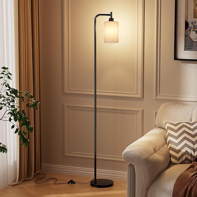 Ziisee Floor Lamps for Living Room - Tall Standing Lamp with Linen Shade, Floor Lamp with LED Bulbs, Modern Floor Lamps for Bedroom Office Corner