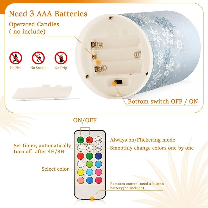 ALAZA Silver Winter Abstract Snowflakes Christmas Flickering Flameless Candles Battery Operated with Remote Timer,Tea Light Candles LED Pillar Votive Candles Set of 2 for Outdoor Indoor Decorations