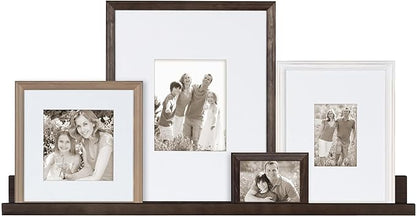 Kate and Laurel Bordeaux Gallery Floating Shelf and Wall Frame Kit, Set of 5, Multiple Finishes, Assorted Size Wooden Frames and Display Shelf