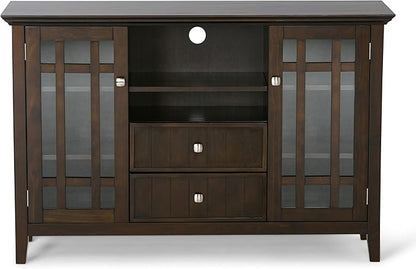 SIMPLIHOME Bedford TV Stand - 53 inch Wide Solid Wood Tall Media Console in Dark Tobacco Brown, Transitional Entertainment Center for Living Room for TVs up to 60 Inches with Cable Management