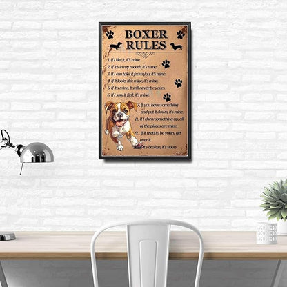 Metal Sign Tin Sign Vintage Wall Art Boxer Rules Tin Sign Paper for Restaurant 8×12 Inches with Metal Frame