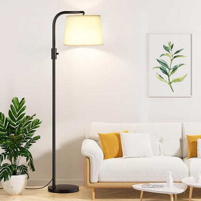 Ambimall Fully Dimmable Floor Lamp - Floor Lamps with 9W LED Bulb, Standing Lamps for Living Room with Adjust Head, Modern Standing Tall Light Rotary Switch for Office(Black and Beige)