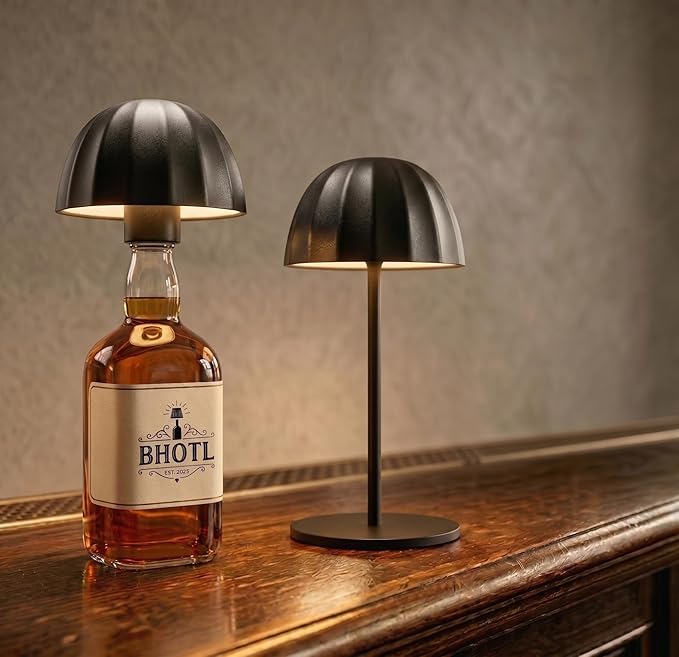 Modern 2-in-1 Table Lamp & Bottle Lamp, Pleated Metal Shade Touch Control Lamp | Adjustable Height, Warm Light & RGB, Stepless Dimming, Anti-Tip Design,Umbrella,Black