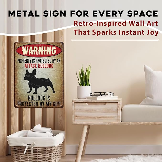 Bulldog Vintage Sign Warning Metal Sign for Wall Decor Shed Garage Man Cave Kitchen 12x16inch