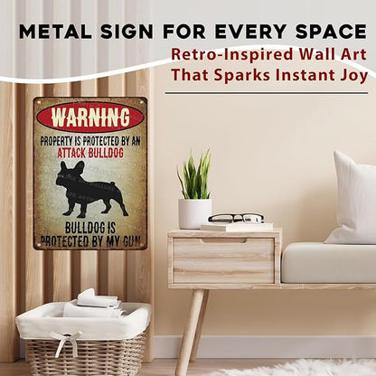 Bulldog Vintage Sign Warning Metal Sign for Wall Decor Shed Garage Man Cave Kitchen 12x16inch