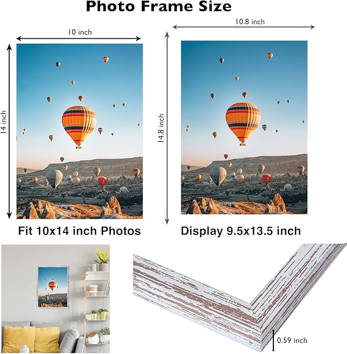 JCJMY 10x14 Picture Frame Set of 6 for 30 x 40cm Diamond Art Painting, Wall Mounting Horizontally or Vertically, 10 x 14 Wall Poster Photo Frame with Shatter Resistant Plexiglass,6 Pack, Rustic White