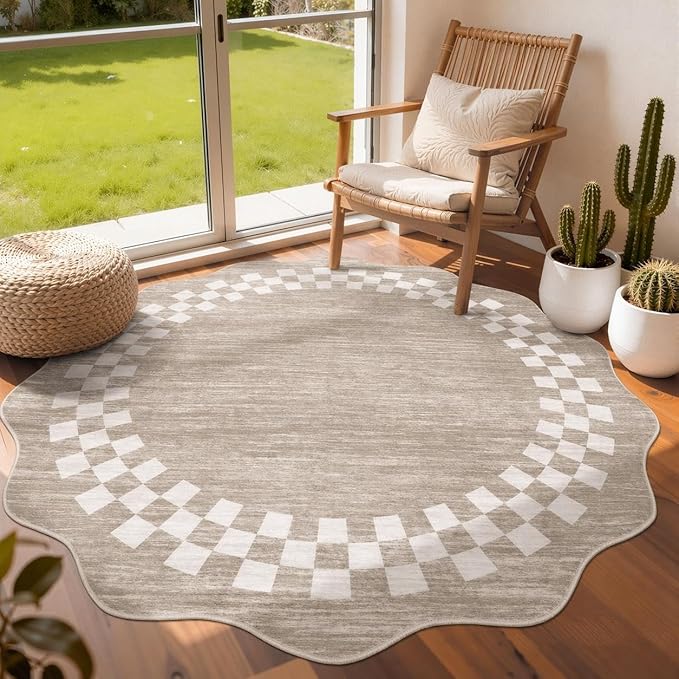 GarveeHome Modern Border Area Rug Scalloped Washable Rug for Living Room Bedroom
