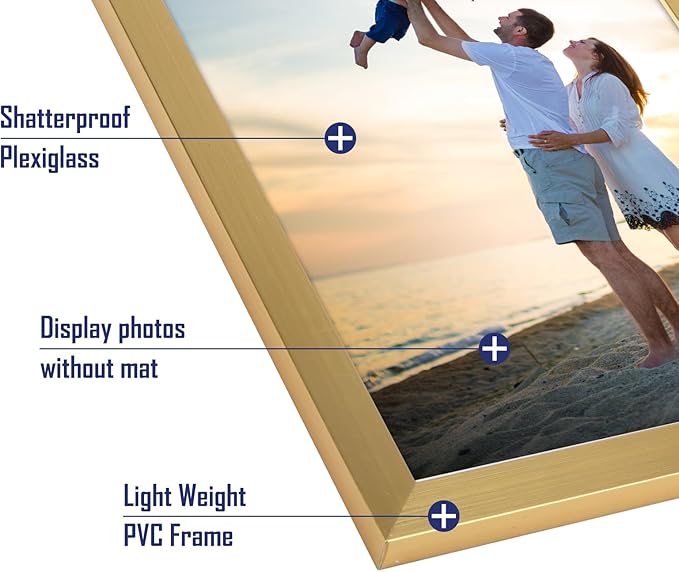 Hoikwo 14 Packs 5x7 Gold Multi Plastic Picture Frames Set with Plastic Cover for Family Photos, Artwork, Light Weight Bulk 5 by 7 Frames Packs for Wall Hanging and Table, Stylish Picture Frames