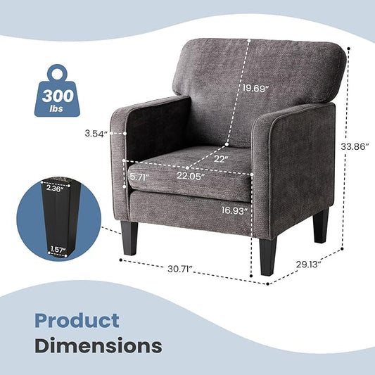DUMOS Modern Accent Chairs for Living Room, Corner Chairs for Adults, Reading Chair with Armrest and Backrest, Comfy Lounge Chairs for Bedroom Reception Waiting Room, Dark Grey