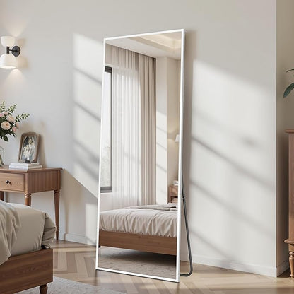 Suidia Full Length Mirror Over the Door&Wall Mounted, 48"x14" Door Mirror with Aluminum Alloy Frame, HD Shatterproof, No-Drill, Hanging Mirrors for Bedroom, Bathroom, Dorm, Closet, Rect, White