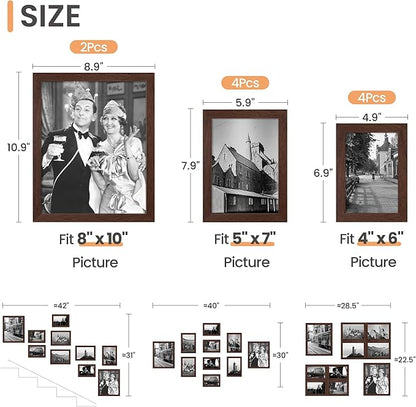 upsimples 10 Pack Picture Frames Collage Wall Decor for Mounting or Tabletop Display, Photo Gallery Frame Set for Family, Multi Sizes Including 8x10, 5x7, 4x6, Brown