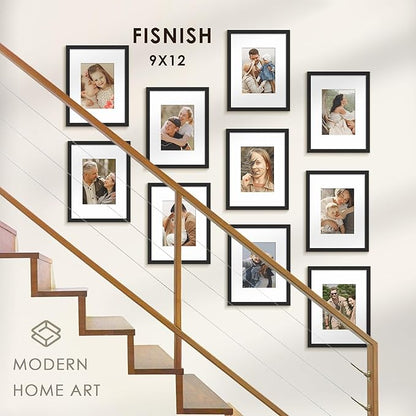 9x12 Picture Frame Sef of 10, Display Pictures 6x8 with Mat or 9 x 12 Without Mat, Photo Frame Collage for Wall Gallery Decor, Wall Mounted, Black