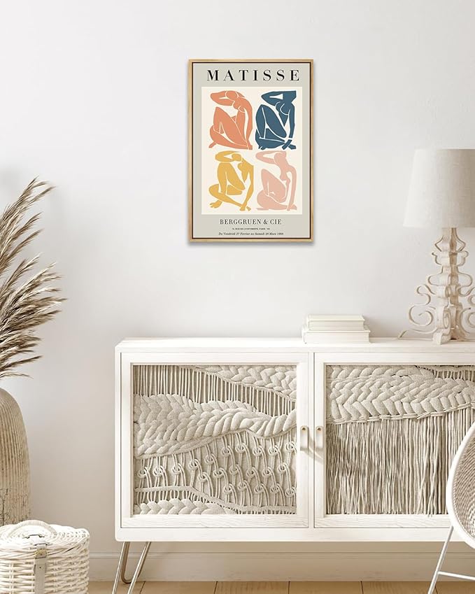 Zzuyi Henri Matisse Abstract Art Wall Decor, Danish Pastel Room Decor Aesthetic, Boho Wall Art - 16''x24'' Natural Framed