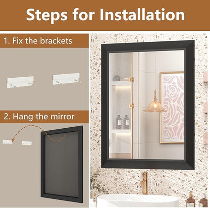 SMIROR Matte Black Bathroom Mirror for Over Sink 24x 32 inch, Metal Thick Frame Rectangle Vanity Mirror for Wall, Anti-Rust, Horizontally or Vertically Mounted