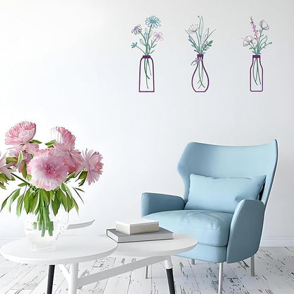 Nonforgetta 3 Pieces Metal Flowers Wall Arts - Rustic Farmhouse Decor Minimalist Flower Wall Decors for Living room Bathroom Bedroom Dining Room-Housewarming Gifts
