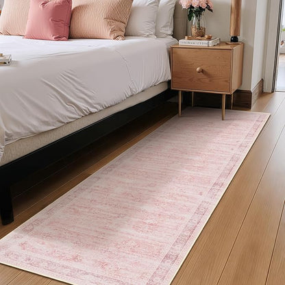 Pink Hallway Runner 2x6, Low Pile Aesthetic Bedside Runner for Bedroom Girls Kids Nursery Dorm, Kitchen Runner Rugs Non Skid Washable, Carpet Runners for Entryway/Foyer/Bedroom/Laundry Room