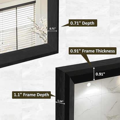 WEER Black Framed Mirror, 40X36 Inch Matte Black Wall Mirror for Bathroom, Rectangular Black Bathroom Vanity Mirror, Tempered Glass, Anti-Rust, Hangs Horizontal or Vertical