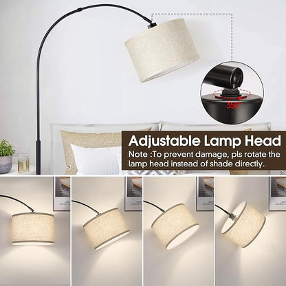 Dimmable Floor Lamp, Arc Floor Lamp with Dimmer, Black Standing Lamp with Adjustable Hanging Shade, Over Couch Tall Reading Light, Modern Pole Lamp for Living Room Bedroom, 9W LED Bulb Included