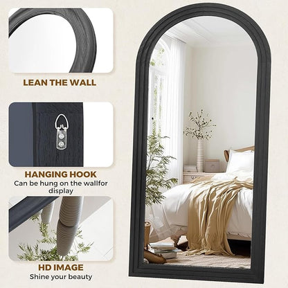 Arched Full Length Mirror 71"x32" - Rustic Black Solid Wood Wall Mirror, Oversized Leaning or Mounted Design for Bedroom, Entryway, Living Room Décor