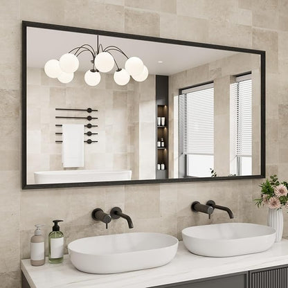 JISOSO Rectangle Bathroom Mirror 55x30 Inch, Matte Black Framed, 4MM Tempered Glass, Anti-Rust, Wall-Mount Vanity Mirror for Bathroom & Bedroom, Hangs Horizontally or Vertically
