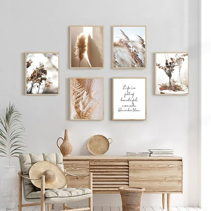 HoozGee Botanical Wall Art Prints Set of 6 Canvas Art Wall Decor Print Nature Pictures Reed Dried Flower Plant Wall Poster Print Home Decor for Living Room Decor (11"x14" UNFRAMED)