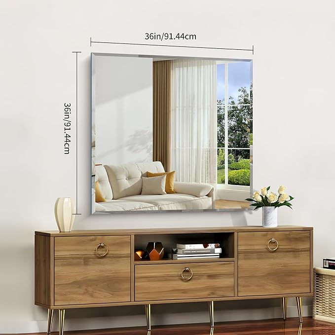 CILIBER Beveled Mirror, 36x36 Square Bathroom Mirrors for Wall, 3mm Tempered Glass Large Frameless Vanity Mirror Over Sink with Beveled Edge for Bathroom,Bedroom,Living Room and Entryway