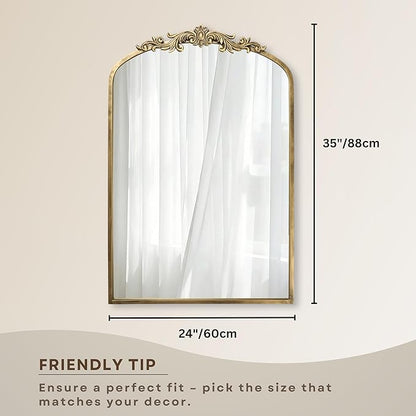 PERFNIQUE Vintage Mirror, 35" X 24" Arched Antique Baroque Wall Mirror, Gold Traditional Wall Decor, Ornate Decor Anthro Look Alike Furniture for Bathroom Living Room Fireplace Entryway Hallway