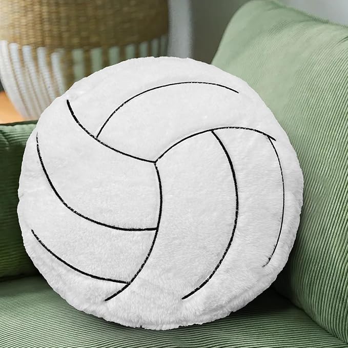 Volleyball Pillow – 15.7" Soft Fluffy Plush Volleyball Throw Pillow, Round Stuffed Sports Decor for Couch, Bedroom & Sports Room, Ideal Volleyball Gifts for Fans