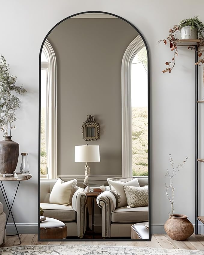 Full Length Mirror, Arched Floor Mirror Freestanding, Floor Standing Full Body Mirror with Stand for Bedroom, Hanging Mounted for Living Room Cloakroom
