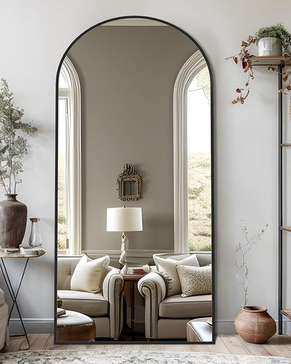 Full Length Mirror, Arched Floor Mirror Freestanding, Floor Standing Full Body Mirror with Stand for Bedroom, Hanging Mounted for Living Room Cloakroom