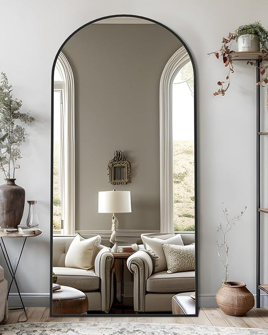 Full Length Mirror, Arched Floor Mirror Freestanding, Floor Standing Full Body Mirror with Stand for Bedroom, Hanging Mounted for Living Room Cloakroom