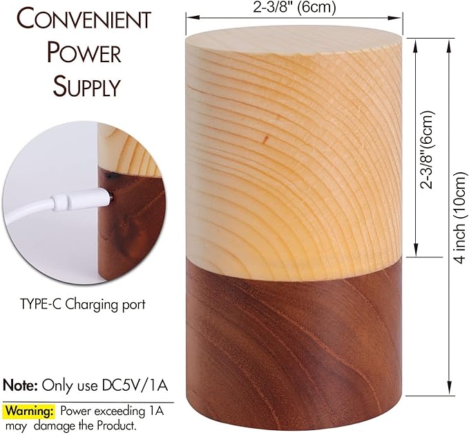 LED Wood Lamp Portable Touch Sensor-Controlled Night Lamps with Adjustable 3-Level Brightness Warm Light for Bedside/Candle-lit Dinner/Coffee Shops and Bars/Courtyard/Camping