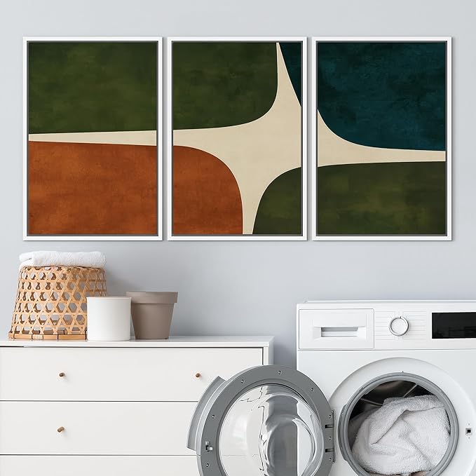 SIGNLEADER Framed Canvas Print Wall Art Set Dark Green Rust Blue Mid Century Abstract Color Block Illustrations Modern Art Boho Decorative for Living Room, Bedroom, Office - 16"x24"x3 WHITE