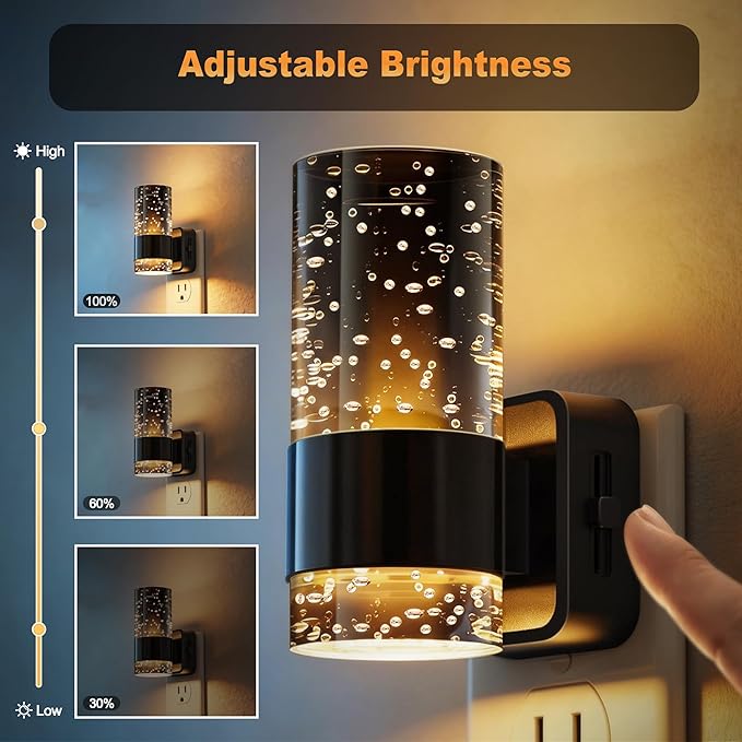 JandCase Night Lights Plug into Wall,2 Pack Automatic LED Night Light with 0-100LM Dimmable, 3000K Plug in Night Lights with Auto Light Sensor, for Bathroom Hallway Decor