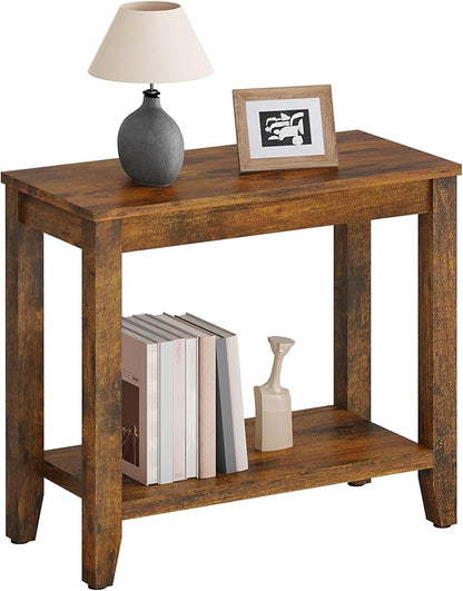 Hoctieon End Table with Double Storage Shelves, Sturdy Wooden Side Table for Living Room, Bedroom, Modern Nightstand Sofa Table for Small Spaces, Rustic Brown
