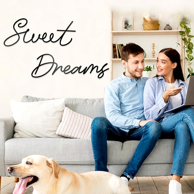 Sweet Dreams Wall Decor For Bedroom, Black Metal Above Bed Wall Decor Large Modern Living Room Farmhouse Sign Wall Decorations For Office Home Bedroom Art (Black, Farmhouse)