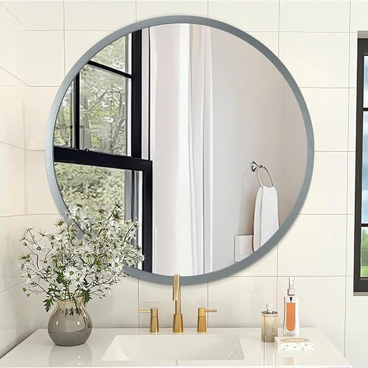 Bathroom Mirror for Wall Mirrors for Wall Metal Framed Round Hanging Mirror Matte Deep Grey Small Mirror Modern Tempered Glass for Restroom Hanging Deep Grey