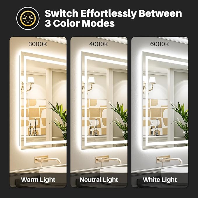 Briivue 55x30 Inch LED Bathroom Mirror with Lights, Backlit & Front Lit, Anti-Fog Lighted Bathroom Vanity Mirror for Wall, Memory Function, Dimmable, HD Tempered Glass, Shatter-Proof