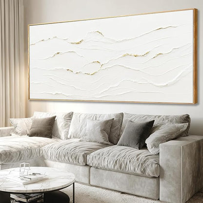 WINKAILIN White and Gold Canvas Wall Art Textured With Framed Posters Pictures Abstract Minimalist Wall Art Extra Large Contemporary Artwork for Office Living Room Entryway Home Decor 32x70 Inch
